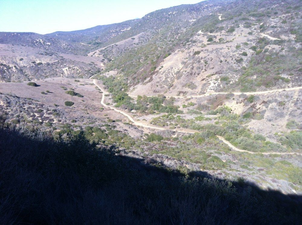 View overlooking mountains and hiking trails below